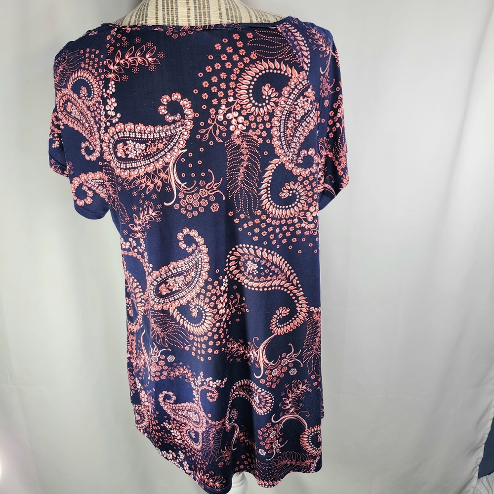PerSeption Concept Navy/Orange/White Paisley Ladder Cut Shoulders Size XLarge - Picture 6 of 9